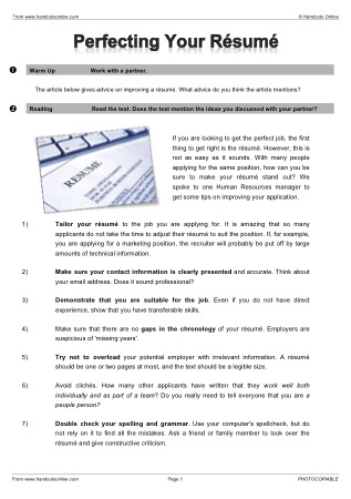Resume and Interview Worksheets