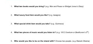 What would you take to a desert island? (part 2)